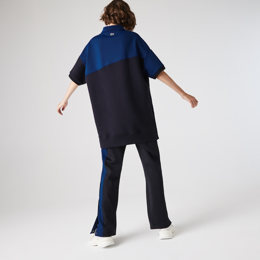 Women's Lacoste Navy Blue / Blue Polo Dress LIVE Two-Tone Fleece And Neoprene NF5-68096W6