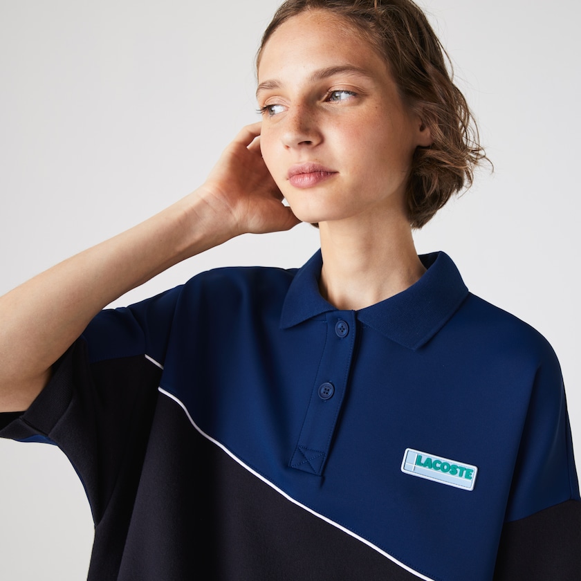 Women's Lacoste Navy Blue / Blue Polo Dress LIVE Two-Tone Fleece And Neoprene NF5-68096W6