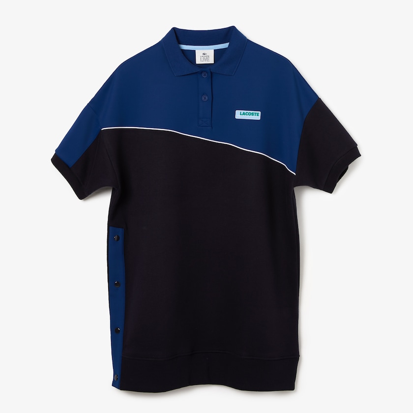 Women's Lacoste Navy Blue / Blue Polo Dress LIVE Two-Tone Fleece And Neoprene NF5-68096W6