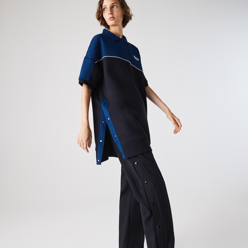 Women's Lacoste Navy Blue / Blue Polo Dress LIVE Two-Tone Fleece And Neoprene NF5-68096W6