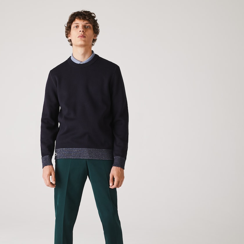 Men's Lacoste Navy Blue / Blue Sweaters Reversible Crew Neck Contrast SL5-10361S4