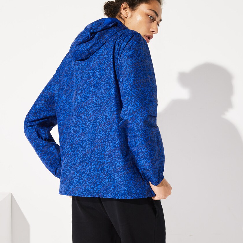 Men's Lacoste Navy Blue / Blue Jackets SPORT Hooded Print Zip RF2-89638O3