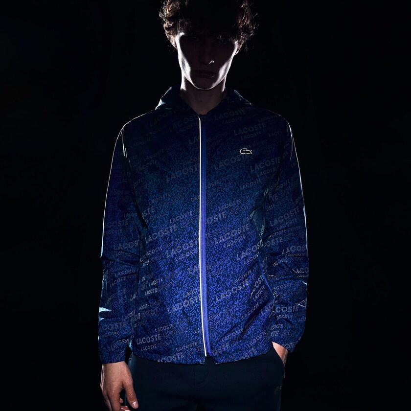 Men's Lacoste Navy Blue / Blue Jackets SPORT Hooded Print Zip RF2-89638O3