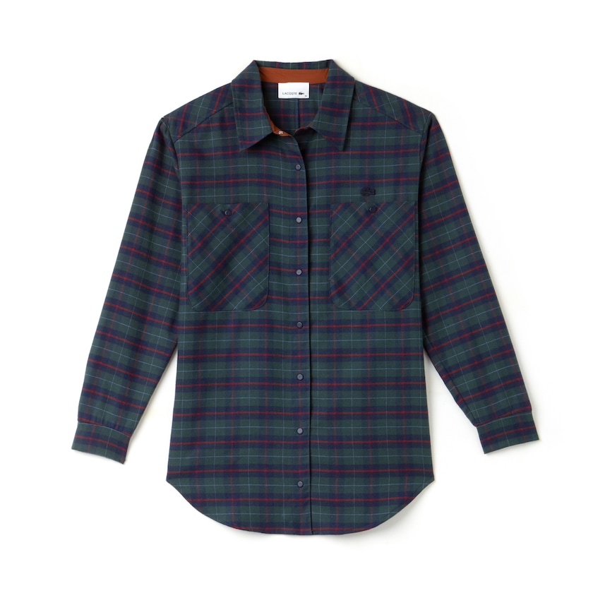 Women's Lacoste Navy Blue / Blue Shirts Slim Fit Stretch Check Cotton Canvas DV4-83888U2