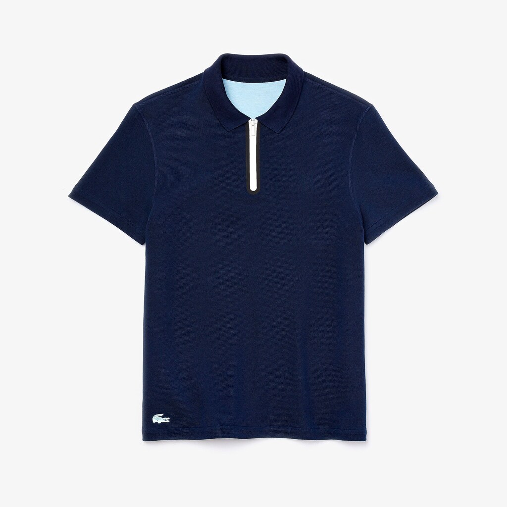 Men's Lacoste Navy Blue / Blue Polo Shirts Zippered Collar Regular Fit Reversible Piqué YD7-96669C7