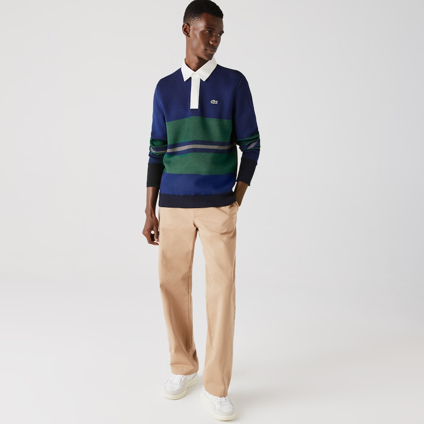 Men's Lacoste Navy Blue / Blue / Green / Beige / White Sweaters Striped Rugby DD6-55895M5