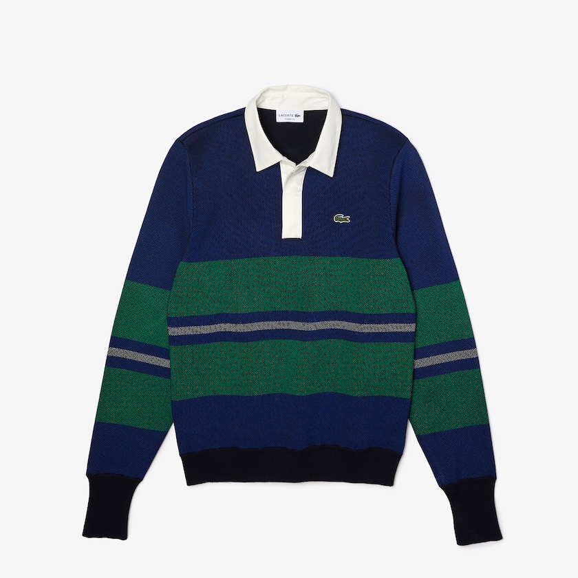 Men's Lacoste Navy Blue / Blue / Green / Beige / White Sweaters Striped Rugby DD6-55895M5