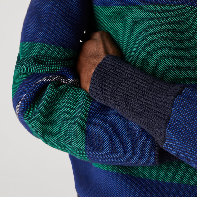 Men's Lacoste Navy Blue / Blue / Green / Beige / White Sweaters Striped Rugby DD6-55895M5