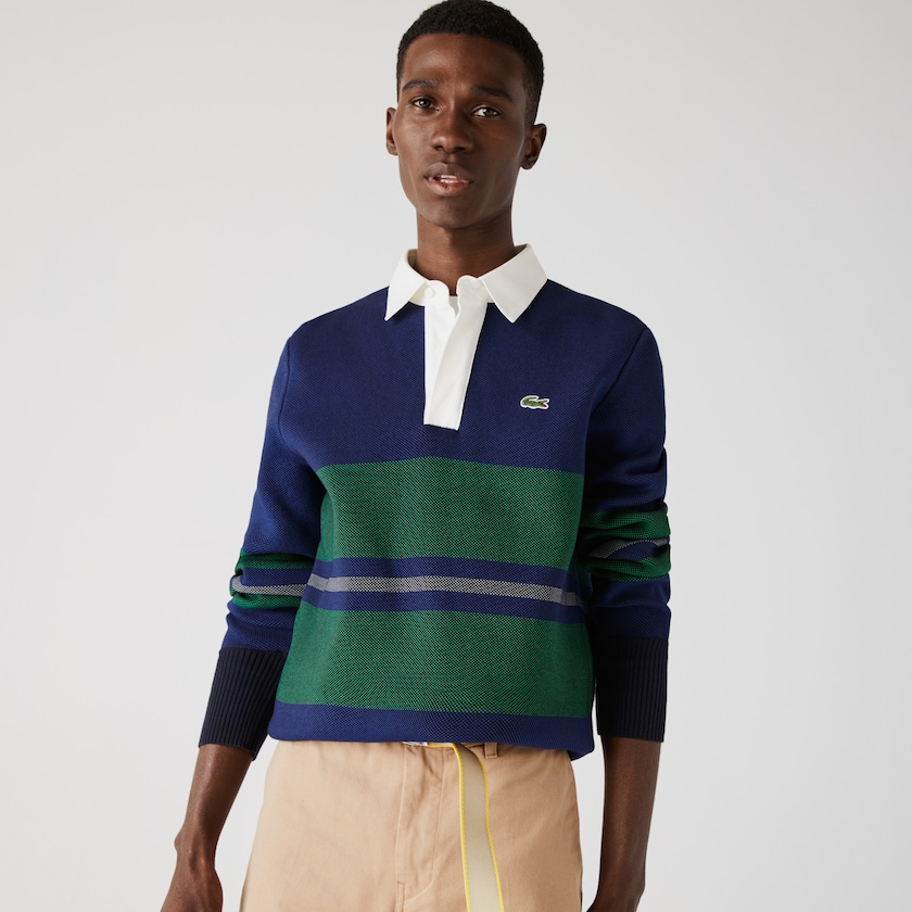 Men's Lacoste Navy Blue / Blue / Green / Beige / White Sweaters Striped Rugby DD6-55895M5