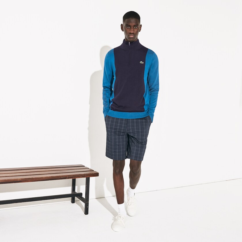 Men's Lacoste Navy Blue / Blue / Navy Blue Sweaters SPORT Breathable Knit Zip Collar Golf UU7-92449R0