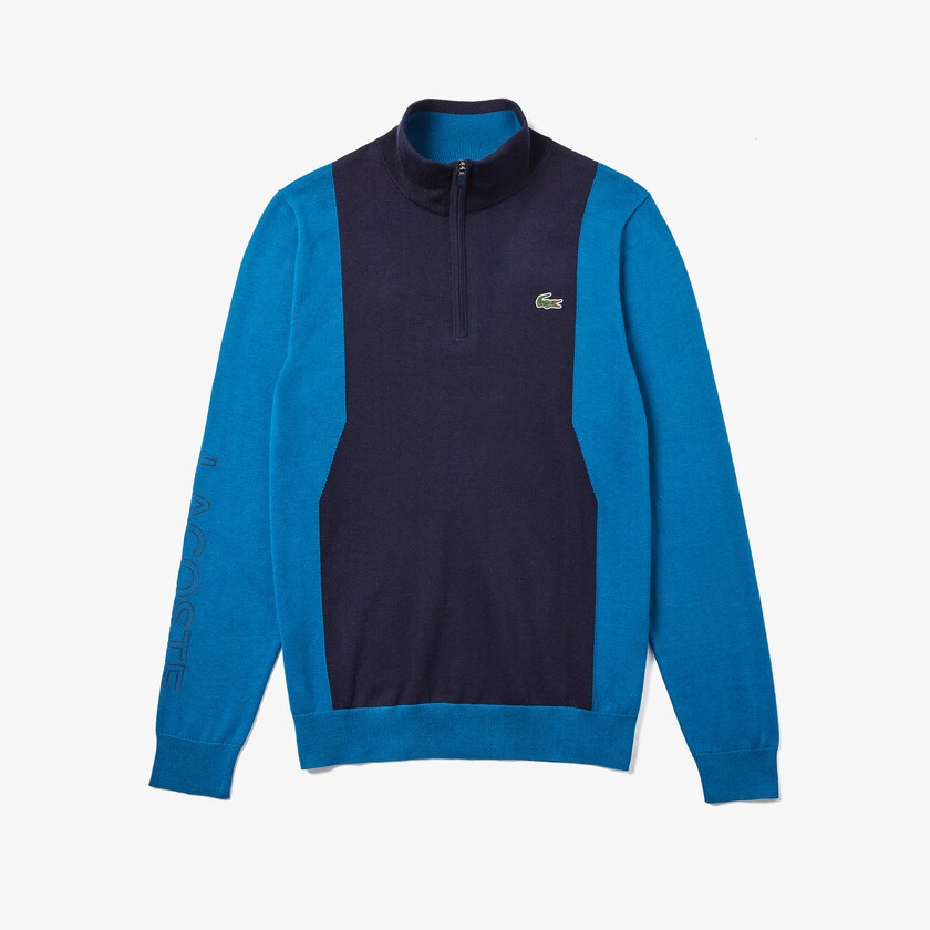 Men's Lacoste Navy Blue / Blue / Navy Blue Sweaters SPORT Breathable Knit Zip Collar Golf UU7-92449R0