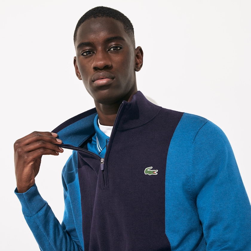 Men's Lacoste Navy Blue / Blue / Navy Blue Sweaters SPORT Breathable Knit Zip Collar Golf UU7-92449R0