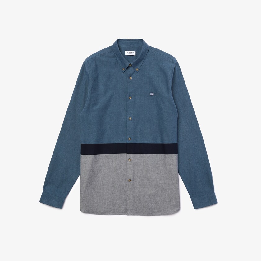 Men's Lacoste Navy Blue / Blue / White Shirts Colorblock Regular Fit Cotton Flannel YL8-21892M4