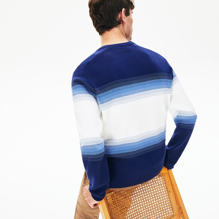 Men's Lacoste Navy Blue / Blue / White Sweaters Made In France Degraded Cotton Crew Neck KV1-83268N9