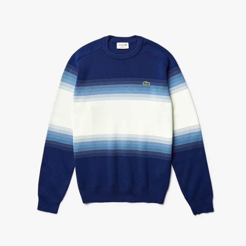 Men's Lacoste Navy Blue / Blue / White Sweaters Made In France Degraded Cotton Crew Neck KV1-83268N9