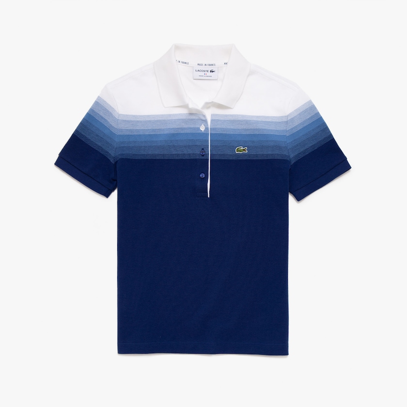 Women's Lacoste Navy Blue / Blue / White Polo Shirts Made in France Organic Cotton Piqué XU3-93819Y9