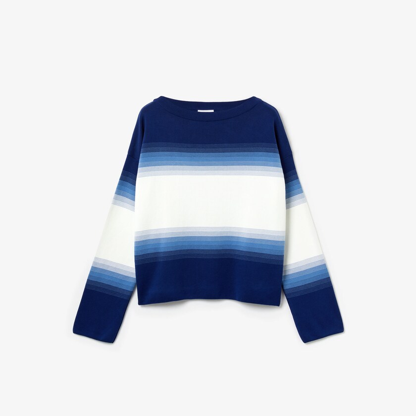 Women's Lacoste Navy Blue / Blue / White Sweaters Made in France Organic Loose Fit Ombré-Stripe HE3-31913S8