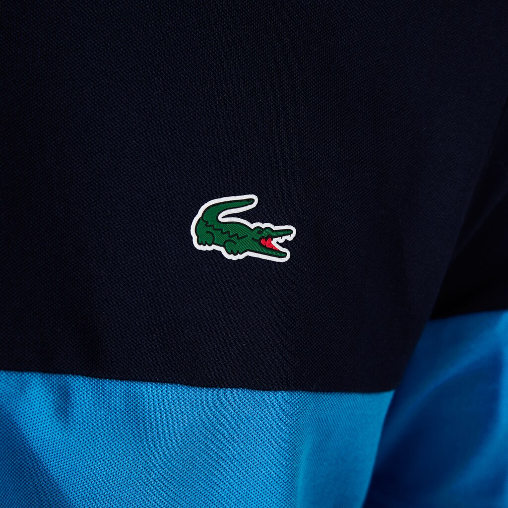 Men's Lacoste Navy Blue / Blue / White Polo Shirts SPORT Striped Stretch Piqué Zip-Up Golf WO1-74317B7