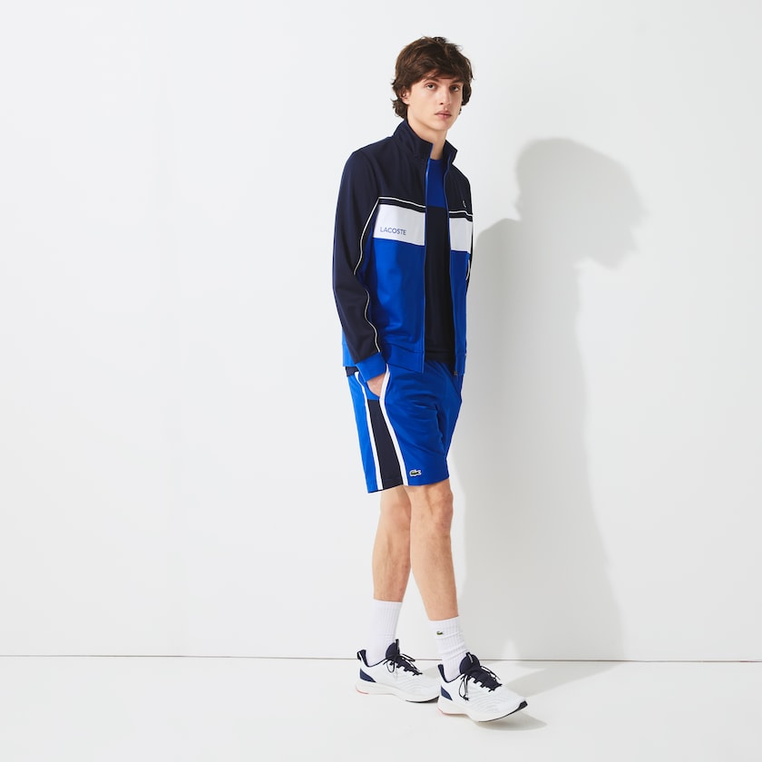 Men's Lacoste Navy Blue / Blue / White / Blue Sweatshirts SPORT Resistant Colourblock Piqué Zip UU2-12111C4