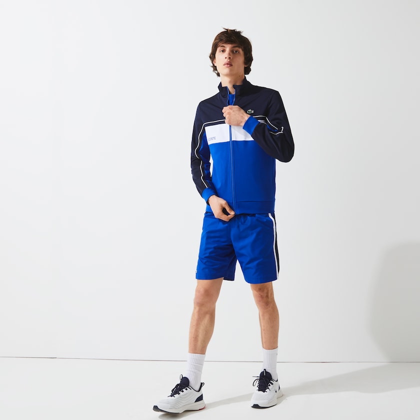 Men's Lacoste Navy Blue / Blue / White / Blue Sweatshirts SPORT Resistant Colourblock Piqué Zip UU2-12111C4