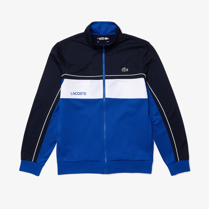 Men's Lacoste Navy Blue / Blue / White / Blue Sweatshirts SPORT Resistant Colourblock Piqué Zip UU2-12111C4