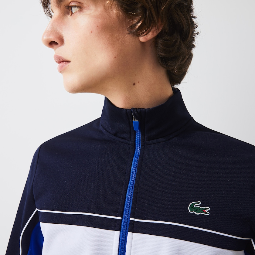 Men's Lacoste Navy Blue / Blue / White / Blue Sweatshirts SPORT Resistant Colourblock Piqué Zip UU2-12111C4