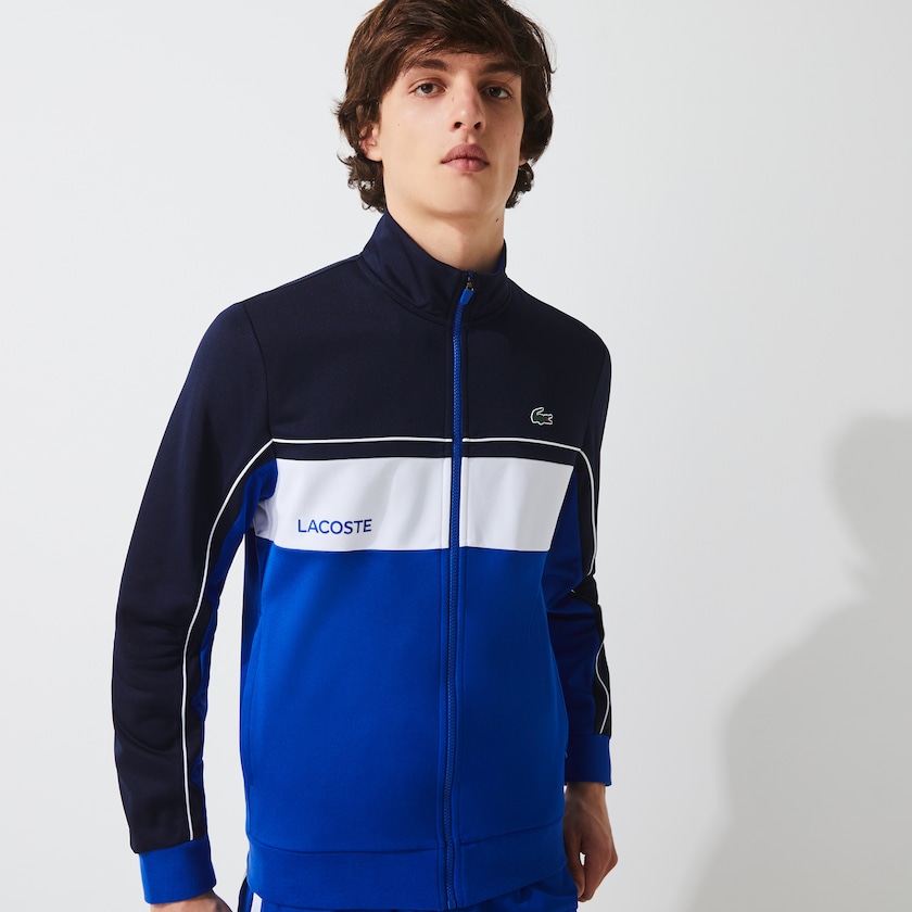 Men's Lacoste Navy Blue / Blue / White / Blue Sweatshirts SPORT Resistant Colourblock Piqué Zip UU2-12111C4