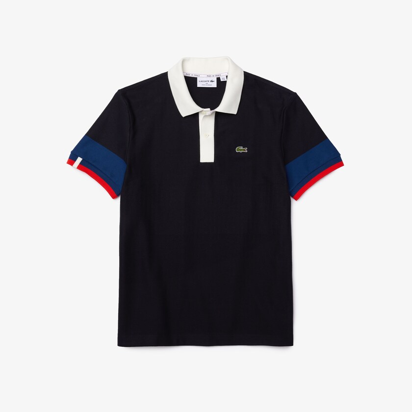 Men's Lacoste Navy Blue / Blue / White / Red Shirts Made in France Regular Fit Organic Cotton Polo RU0-03390D1