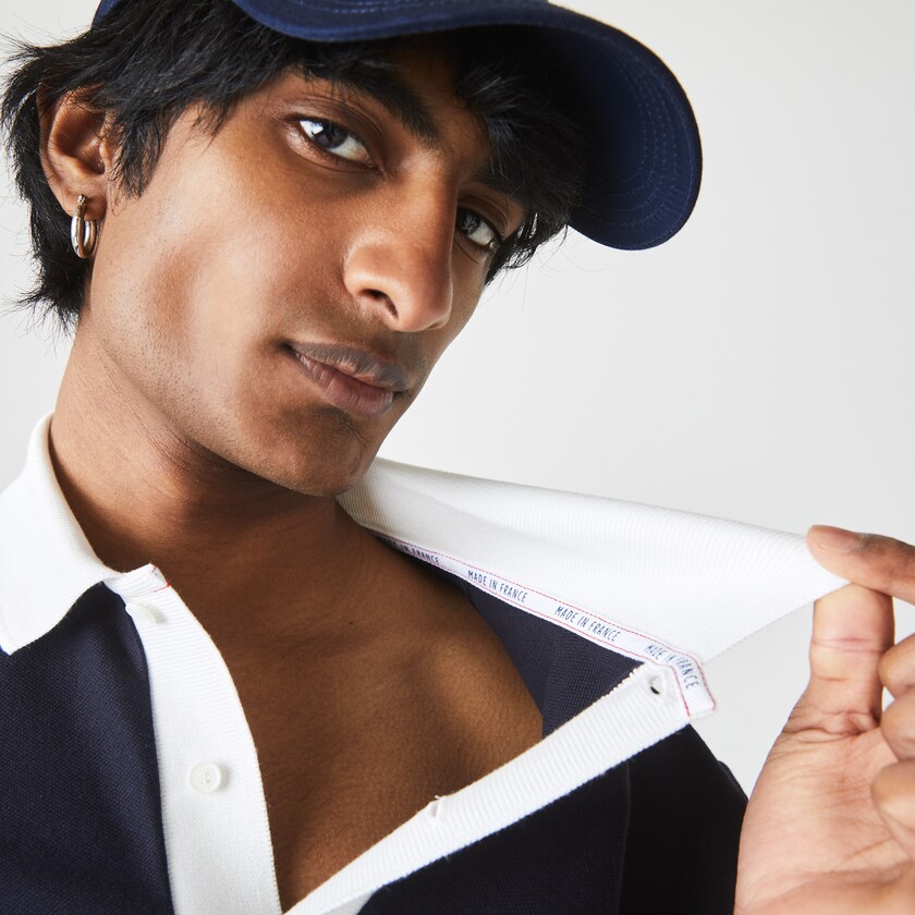 Men's Lacoste Navy Blue / Blue / White / Red Shirts Made in France Regular Fit Organic Cotton Polo RU0-03390D1