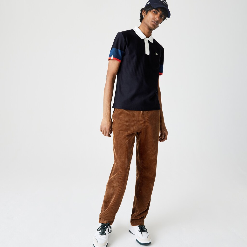 Men's Lacoste Navy Blue / Blue / White / Red Polo Shirts Made in France Regular Fit Organic Cotton KZ8-84118T6