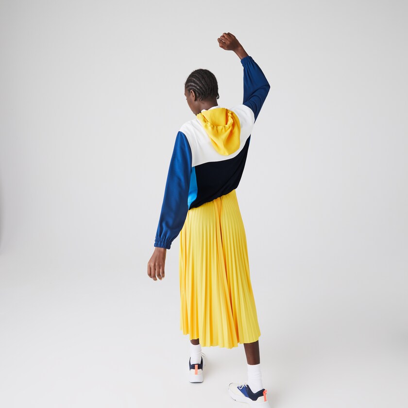 Women's Lacoste Navy Blue / Blue / White / Yellow Sweatshirts Colorblock Zip-Front Hooded CA9-96239V6