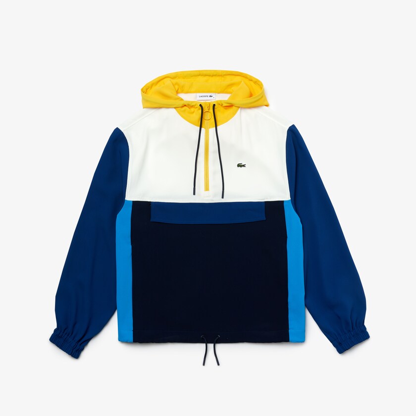 Women's Lacoste Navy Blue / Blue / White / Yellow Sweatshirts Colorblock Zip-Front Hooded CA9-96239V6