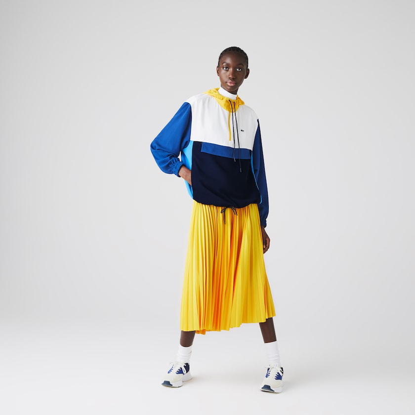 Women's Lacoste Navy Blue / Blue / White / Yellow Sweatshirts Colorblock Zip-Front Hooded CA9-96239V6