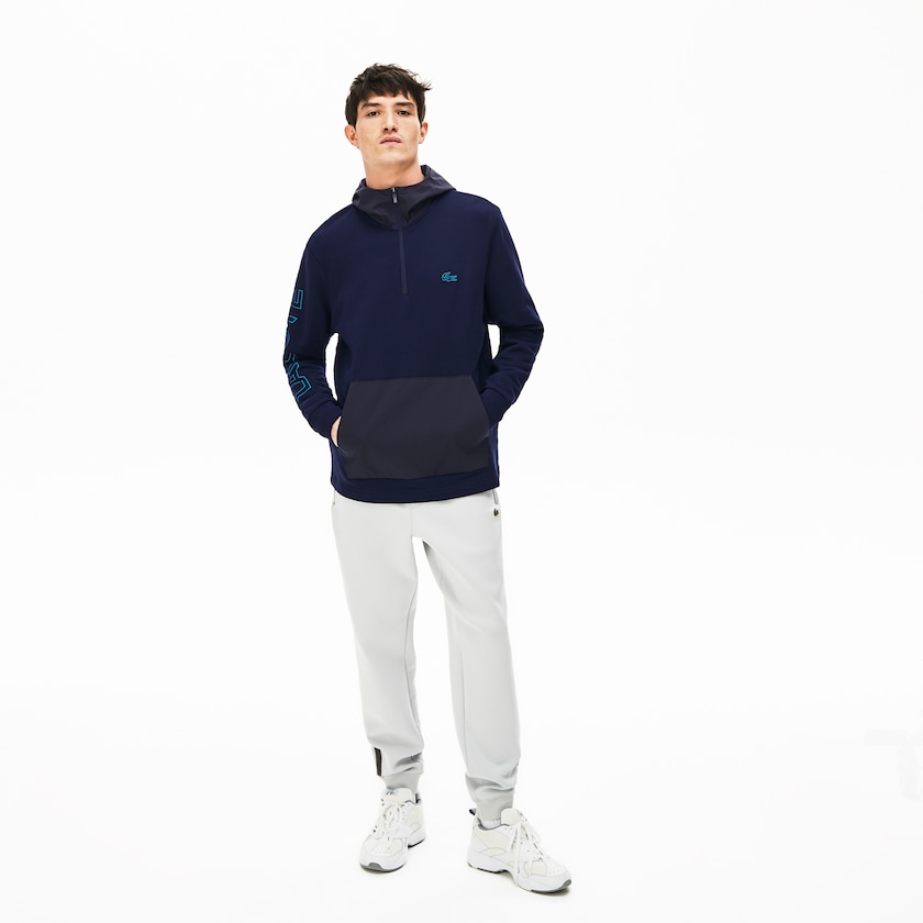 Men's Lacoste Navy Blue / Dark Grey Sweatshirts Hooded Color-Block Zip Up RO7-57575C1
