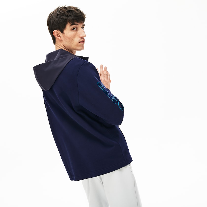 Men's Lacoste Navy Blue / Dark Grey Sweatshirts Hooded Color-Block Zip Up RO7-57575C1