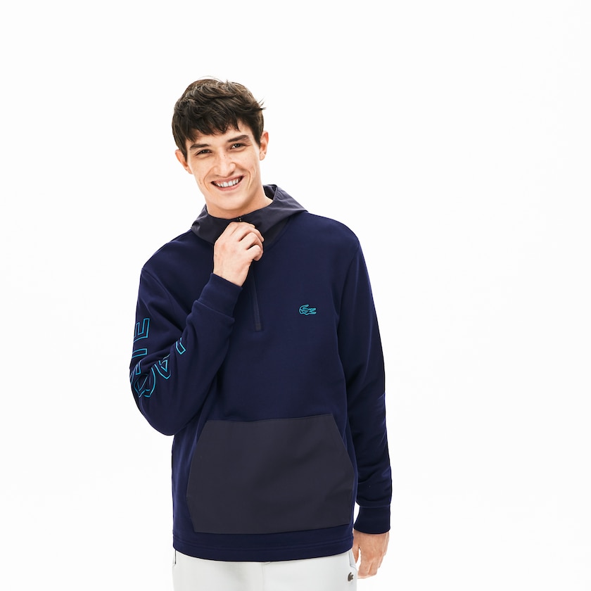 Men's Lacoste Navy Blue / Dark Grey Sweatshirts Hooded Color-Block Zip Up RO7-57575C1