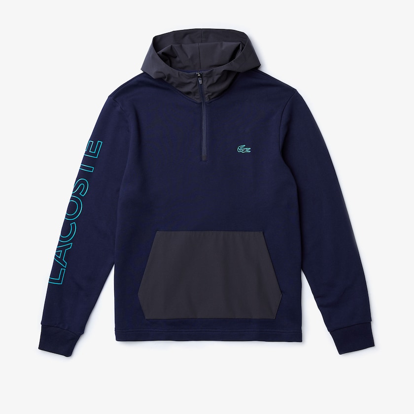 Men's Lacoste Navy Blue / Dark Grey Sweatshirts Hooded Color-Block Zip Up RO7-57575C1