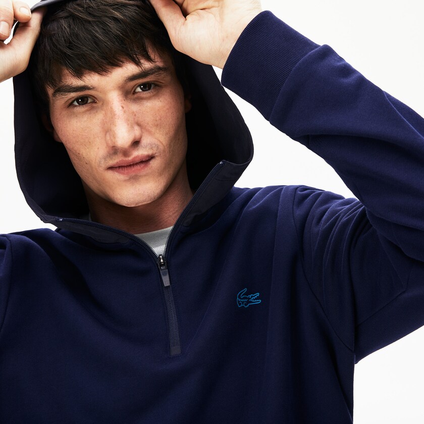 Men's Lacoste Navy Blue / Dark Grey Sweatshirts Hooded Color-Block Zip Up RO7-57575C1