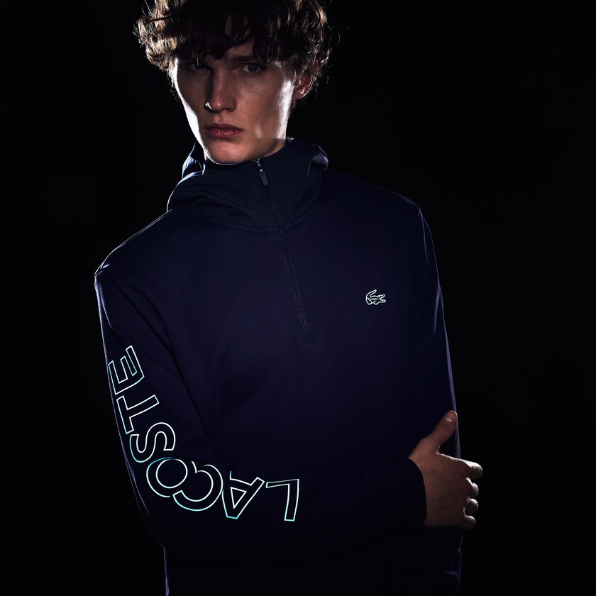 Men's Lacoste Navy Blue / Dark Grey Sweatshirts Hooded Color-Block Zip Up RO7-57575C1