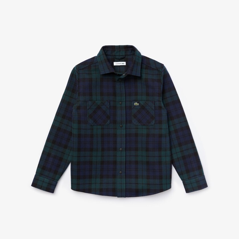Kids' Lacoste Navy Blue / Green Shirts Classic Fit Checked Cotton Flannel RJ7-37553G1