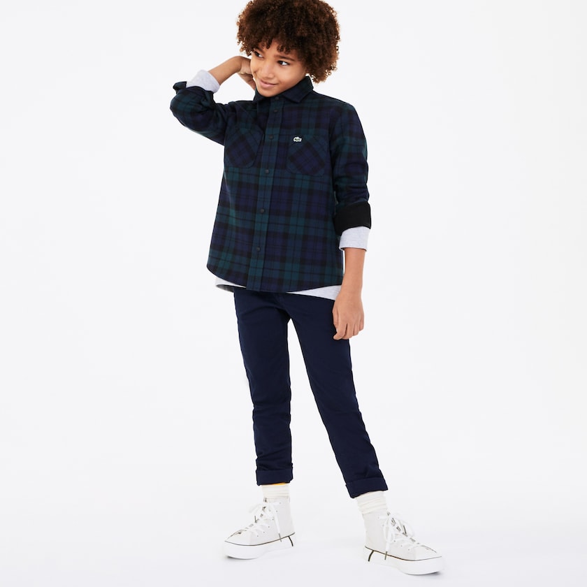 Kids' Lacoste Navy Blue / Green Shirts Classic Fit Checked Cotton Flannel RJ7-37553G1