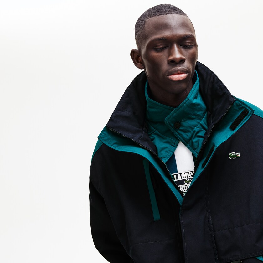 Men's Lacoste Navy Blue / Green Parka Jackets LIVE Color-Block LG4-54565L0