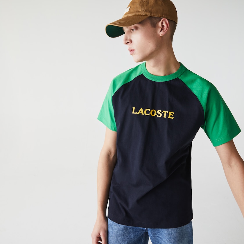 Men's Lacoste Navy Blue / Green T Shirts LIVE Two-Tone Cotton MS9-25992A2