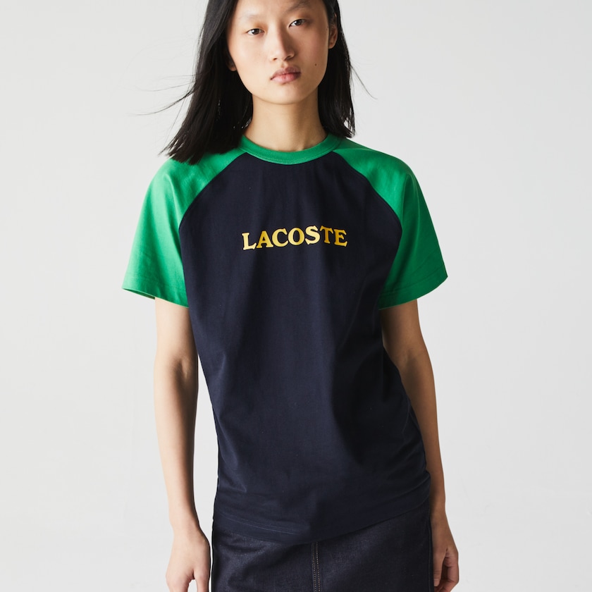 Men's Lacoste Navy Blue / Green T Shirts LIVE Two-Tone Cotton MS9-25992A2
