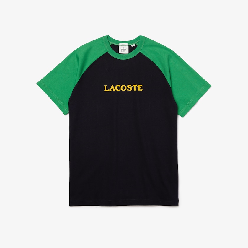 Men's Lacoste Navy Blue / Green T Shirts LIVE Two-Tone Cotton MS9-25992A2
