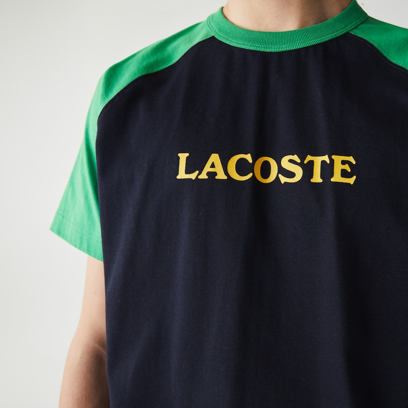 Men's Lacoste Navy Blue / Green T Shirts LIVE Two-Tone Cotton MS9-25992A2
