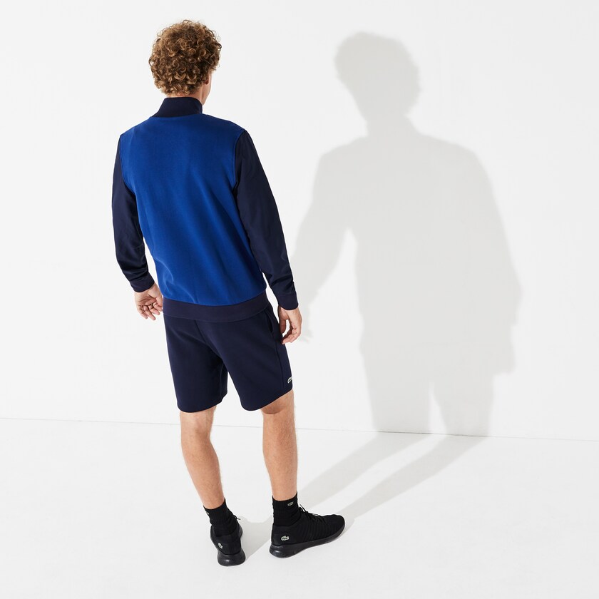 Men's Lacoste Navy Blue / Green Sweatshirts SPORT Color-Blocked Zip Up Tennis XM0-88608O1