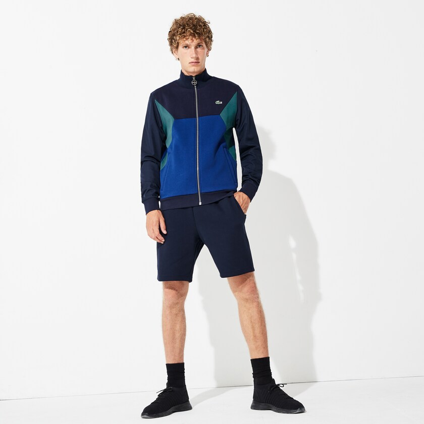 Men's Lacoste Navy Blue / Green Sweatshirts SPORT Color-Blocked Zip Up Tennis XM0-88608O1