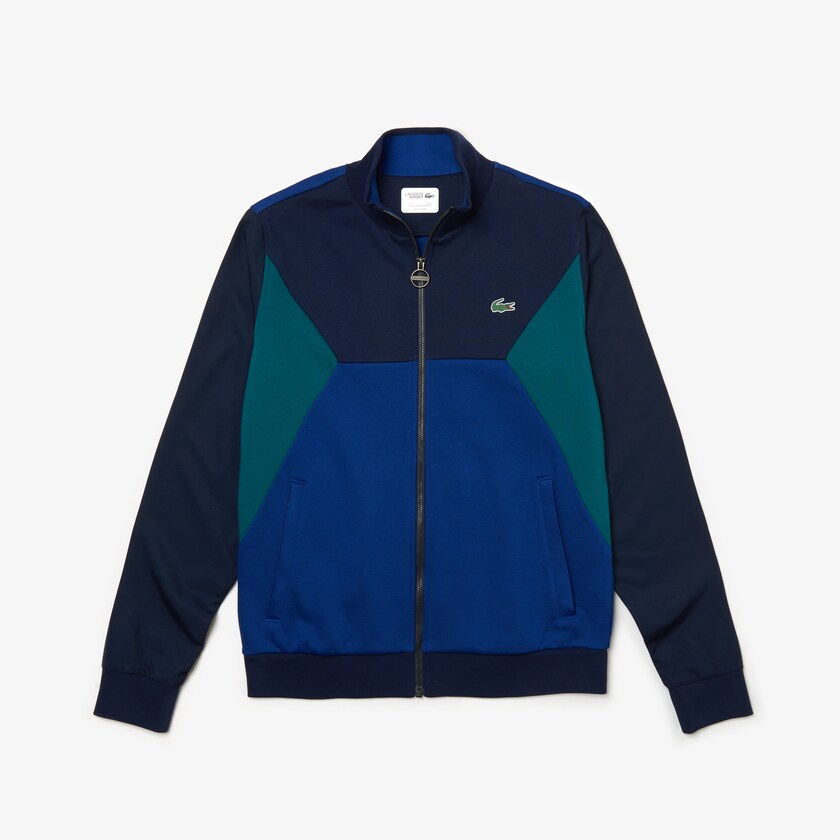 Men's Lacoste Navy Blue / Green Sweatshirts SPORT Color-Blocked Zip Up Tennis XM0-88608O1
