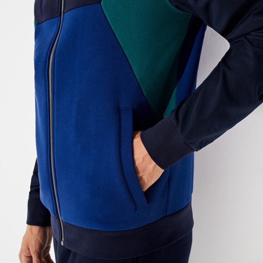 Men's Lacoste Navy Blue / Green Sweatshirts SPORT Color-Blocked Zip Up Tennis XM0-88608O1